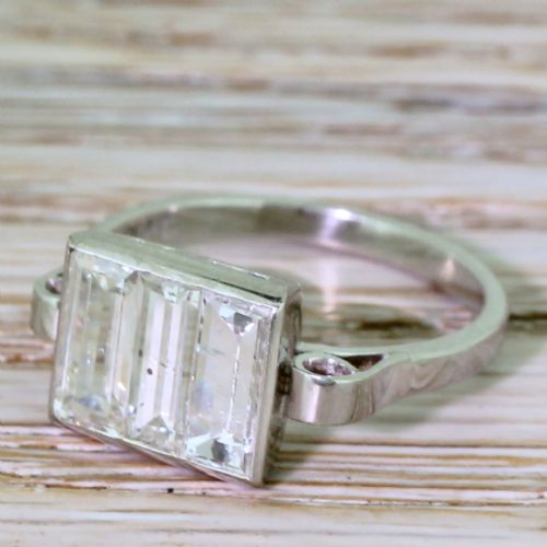 Art Deco 1.75 Carat Baguette Cut Diamond Trilogy Ring, Circa 1925
