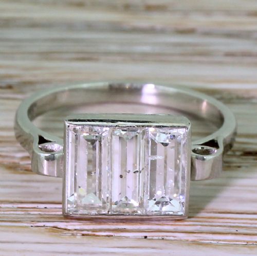 fig 1. Art Deco 1.75 Carat Baguette Cut Diamond Trilogy Ring, circa 1925
