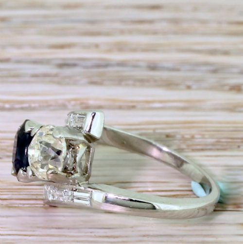 fig 2. Art Deco 1.33 Carat Old Cut Diamond & 1.40 Carat Sapphire Crossover Ring, circa 1925