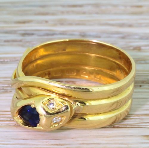 Victorian Sapphire & Diamond Snake Ring, Dated 1888

