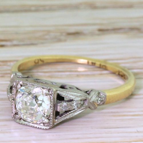Edwardian 0.88 Carat Old Cut Diamond Engagement Ring, Circa 1910
