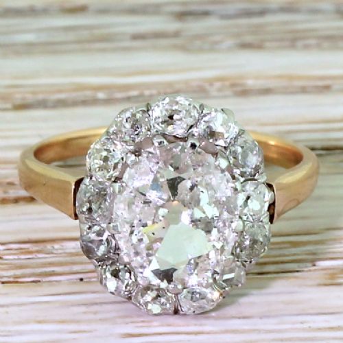 fig 1. Art Deco 2.55 Carat Old Cut Diamond Cluster Ring, French, circa 1930