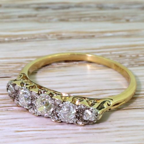 Victorian 0.66 Carat Old Cut Diamond Five Stone Ring, Circa 1890
