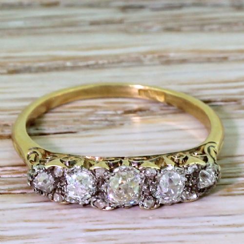 fig 1. Victorian 0.66 Carat Old Cut Diamond Five Stone Ring, circa 1890