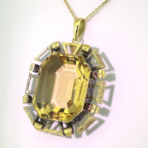 Art Deco 25.00 Carat Emerald Cut Citrine Pendant, Circa 1925
