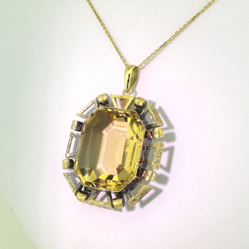 fig 1. Art Deco 25.00 Carat Emerald Cut Citrine Pendant, circa 1925