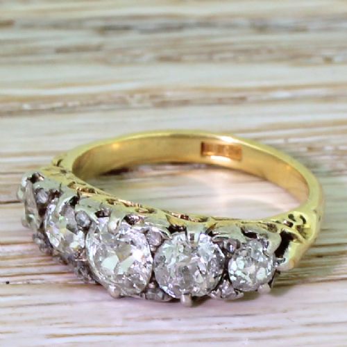 Victorian 2.25 Carat Old Cut Diamond Five Stone Ring, Circa 1900
