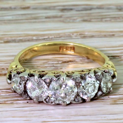 fig 1. Victorian 2.25 Carat Old Cut Diamond Five Stone Ring, circa 1900