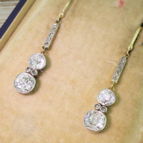 Edwardian 2.11 Carat Old Cut Diamond Drop Earrings, Circa 1910
