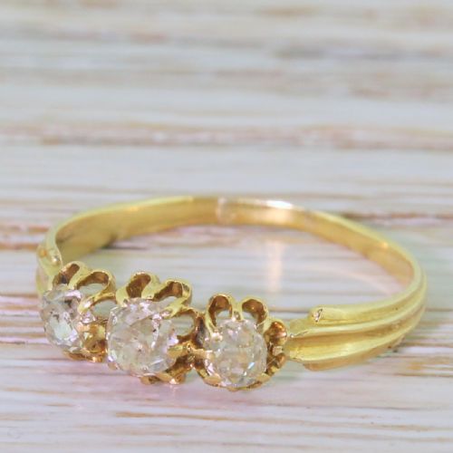 Edwardian 0.80 Carat Old Cut Diamond Trilogy Ring, French, Circa 1905
