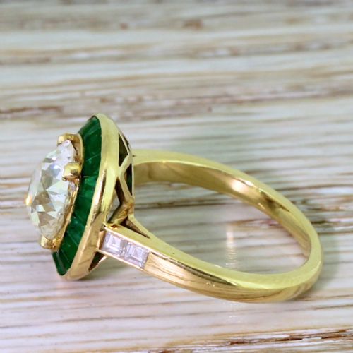 fig 2. Mid Century 1.91 Carat Old Cut Diamond & Emerald Halo Ring, French, 1950