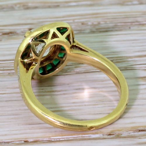 fig 3. Mid Century 1.91 Carat Old Cut Diamond & Emerald Halo Ring, French, 1950