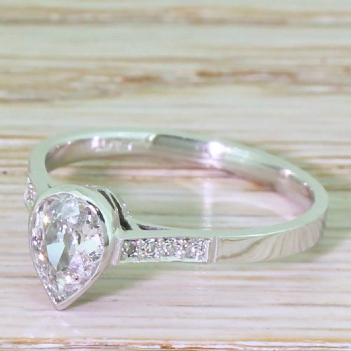 Art Deco 0.62 Carat Old Pear Cut Diamond Engagement Ring, Circa 1930
