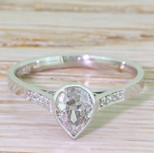 fig 1. Art Deco 0.62 Carat Old Pear Cut Diamond Engagement Ring, circa 1930