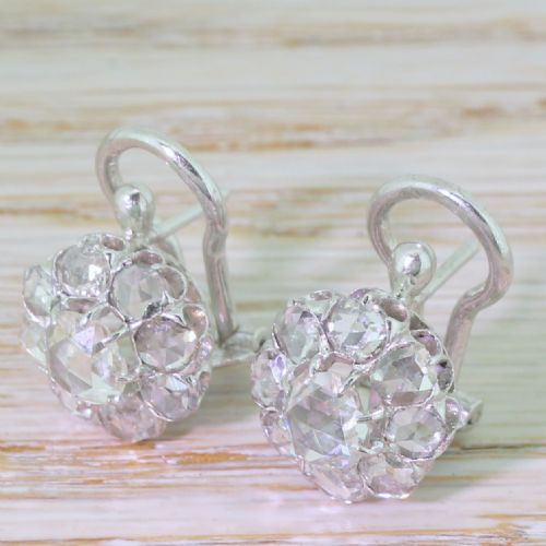 Art Deco 2.00 Carat Rose Cut Diamond Cluster Earrings, Circa 1935
