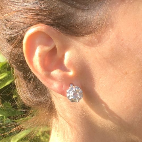 fig 1. Art Deco 2.00 Carat Rose Cut Diamond Cluster Earrings, circa 1935