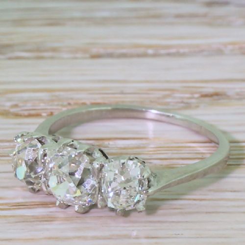 Art Deco 2.34 Carat Old Cut Diamond Trilogy Ring, Circa 1940
