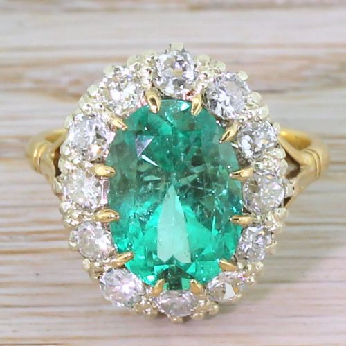 fig 1. Mid Century 3.26 Carat Colombian Emerald & Diamond Coronet Cluster Ring, 1950