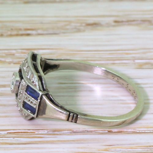 fig 2. Art Deco Old Cut Diamond & Baguette Cut Sapphire Ring, French, dated 1933