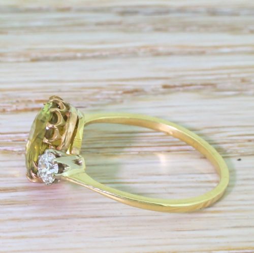 fig 2. Art Deco 3.17 Carat Chrysoberyl & Old Cut Diamond Trilogy Ring, circa 1925