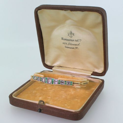 fig 1. Edwardian Rose Cut Diamond & Emerald Bracelet, with Original Box, circa 1905
