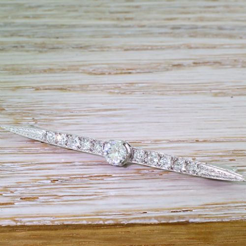 Art Deco 1.03 Carat Old Cut Diamond Pin Brooch, Circa 1920
