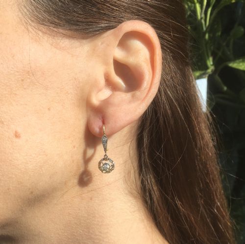 fig 1. Art Deco Old Cut & Rose Cut Diamond Drop Earrings, French, circa 1930