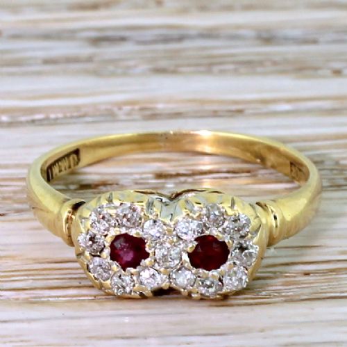 fig 1. Victorian Ruby & Old Cut Diamond Double Cluster Ring, circa 1900
