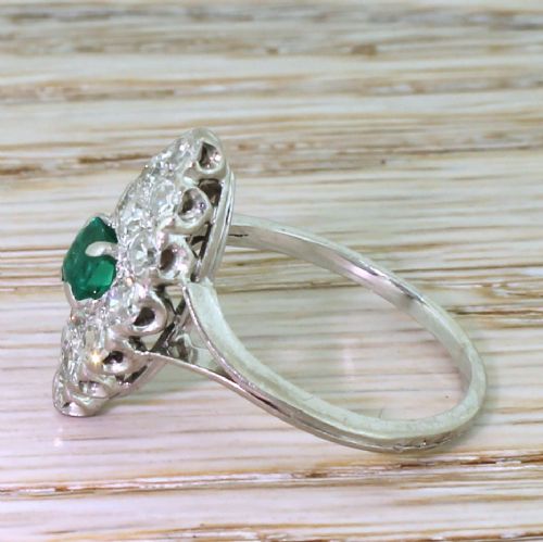 fig 2. Art Deco Step Cut Emerald & Old Cut Diamond Navette Ring, French, circa 1925
