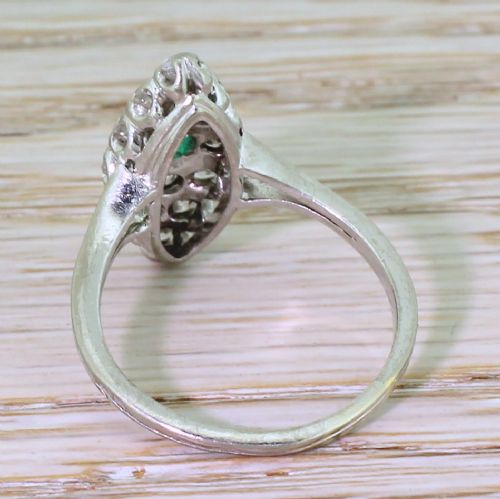fig 3. Art Deco Step Cut Emerald & Old Cut Diamond Navette Ring, French, circa 1925
