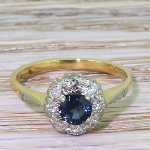 fig 1. Mid Century Sapphire & Eight Cut Diamond Cluster Ring, 1950

