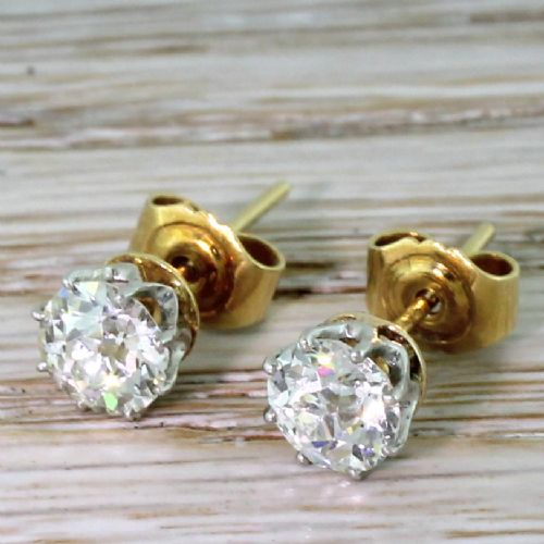 Art Deco 1.60 Carat Old Cut Diamond Stud Earrings, Circa 1935
