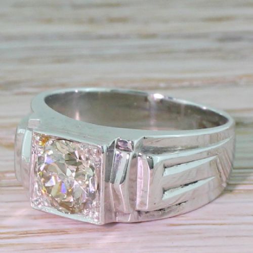 Mid Century 1.23 Carat Old Cut Diamond Solitaire Ring, French, 1950
