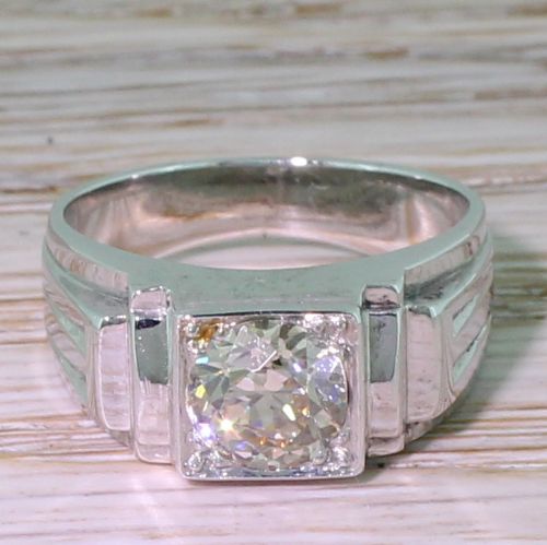 fig 1. Mid Century 1.23 Carat Old Cut Diamond Solitaire Ring, French, 1950