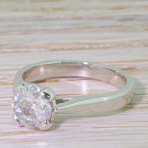 1.07 Carat Old Cut Diamond Solitaire Engagement Ring, 18k White Gold
