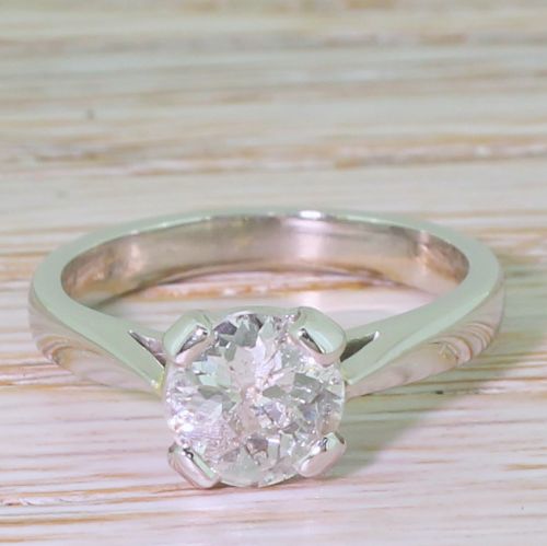 fig 1. 1.07 Carat Old Cut Diamond Solitaire Engagement Ring, 18k White Gold