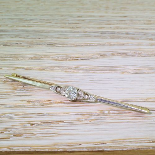 Edwardian 0.63 Carat Old Cut Diamond Pin Brooch, Circa 1910
