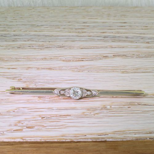 fig 1. Edwardian 0.63 Carat Old Cut Diamond Pin Brooch, circa 1910