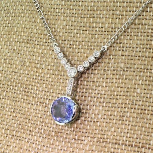 Art Deco 3.15 Carat Sapphire & Old Cut Diamond Necklace, Circa 1915
