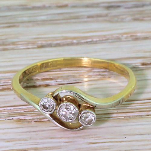 fig 1. Art Deco 0.20 Carat Old Cut Diamond Trilogy Crossover Ring, circa 1930