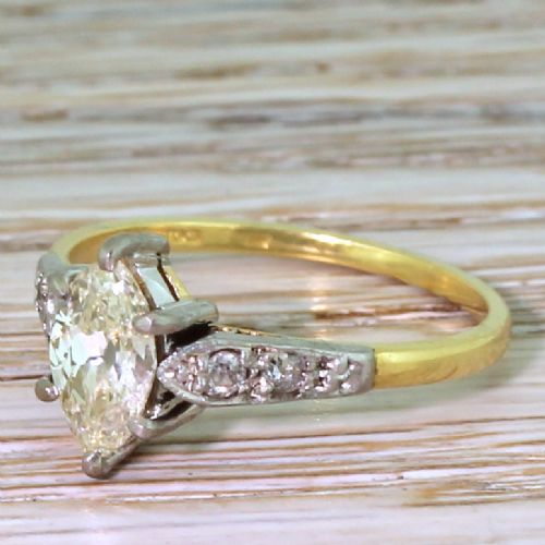 Art Deco 0.77 Carat Old Marquise Cut Diamond Engagement Ring, Circa 1945

