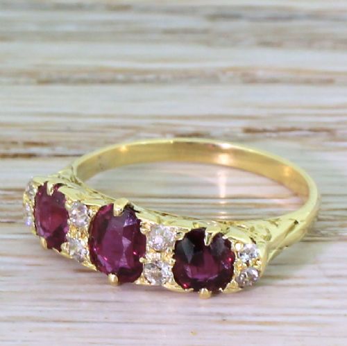 Edwardian 1.30 Carat Ruby & Old Cut Diamond Half Hoop Ring, Circa 1905
