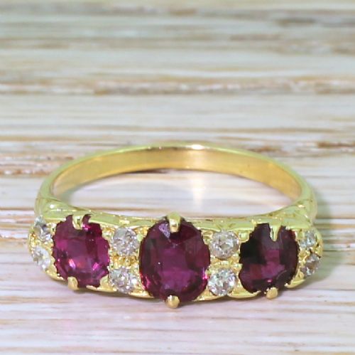 fig 1. Edwardian 1.30 Carat Ruby & Old Cut Diamond Half Hoop Ring, circa 1905