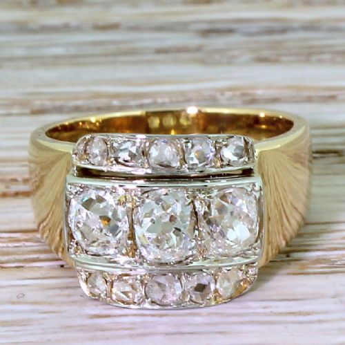 fig 1. Art Deco 2.00 Carat Old Cut & Rose Cut Diamond Trilogy Ring, circa 1915