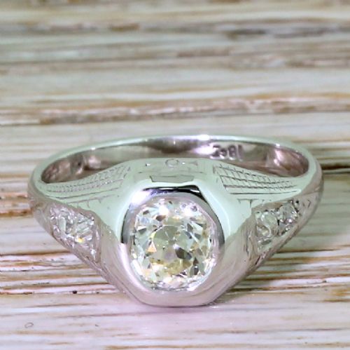 fig 1. Art Deco 0.78 Carat Old Cut Diamond Solitaire Ring, circa 1935
