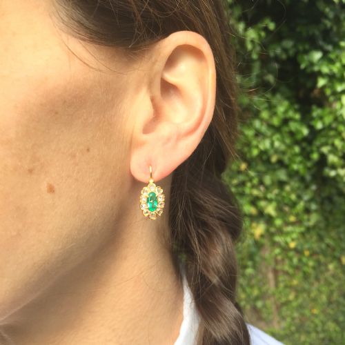fig 1. Edwardian Emerald & Rose Cut Diamond Marquise Cluster Earrings, French, circa 1905