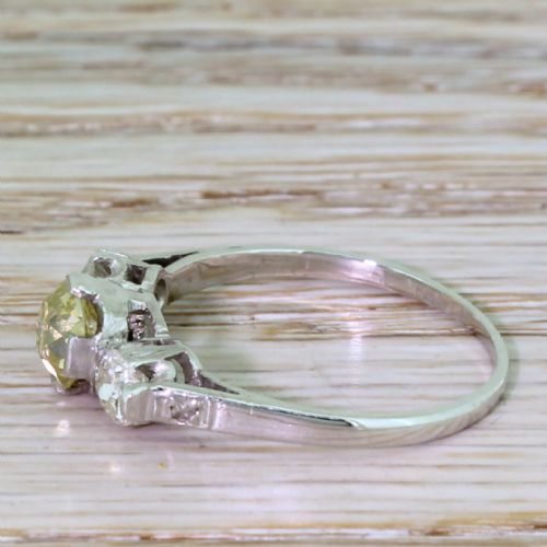 fig 2. Art Deco 1.32 Carat Fancy Greenish Yellow & White Old Cut Diamond Trilogy Ring, circa 1935