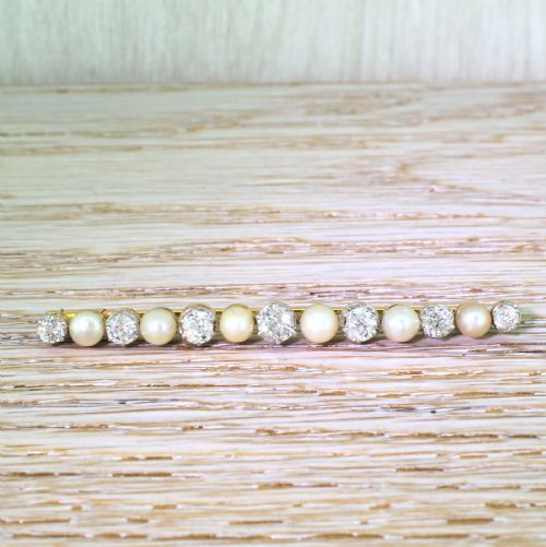 fig 1. Art Deco Natural Pearl & Old Cut Diamond Pin Brooch, circa 1915