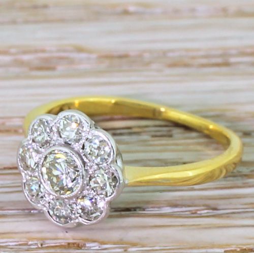 Art Deco 0.76 Carat Old Cut Diamond Daisy Cluster Ring, Circa 1930
