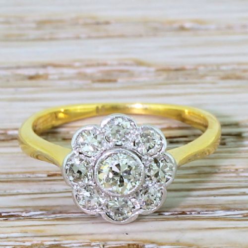 fig 1. Art Deco 0.76 Carat Old Cut Diamond Daisy Cluster Ring, circa 1930
